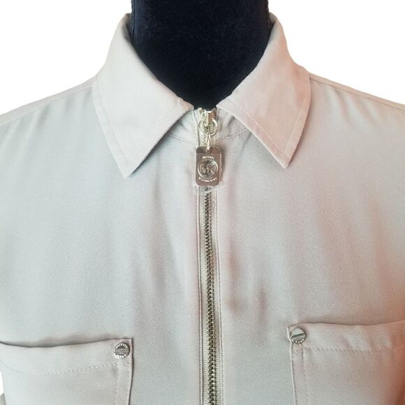 Michael Kors | Long Sleeve | Tan | Zip Front | Blouse with Pockets | NWOT | Sm - Picture 5 of 11